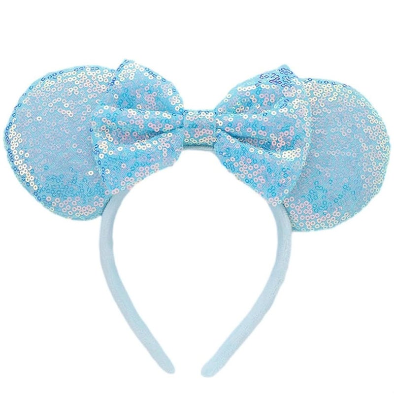 KICOFIT Mouse Ears Headbands Women Mice Ears Headhand Bows Shiny Glitter Birthday Party Themed Events (Blue sequin, One size) - Image 1